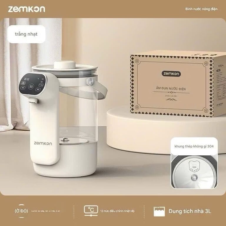 Bình đun nước khử clo, giữ nhiệt giữ ấm suốt cả ngày hãng ZEMKON.