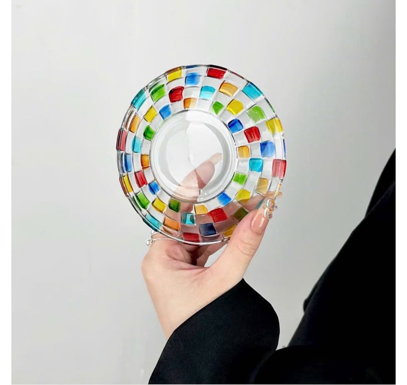 Cốc Thủy Tinh Cầu Vồng Kèm Đĩa Sang Trọng