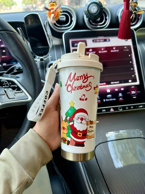 Ly Giữ Nhiệt Hoa Phong Cách Noel 500ml – Inox 316 Cao Cấp, Kèm Ống Hút Sang Trọng