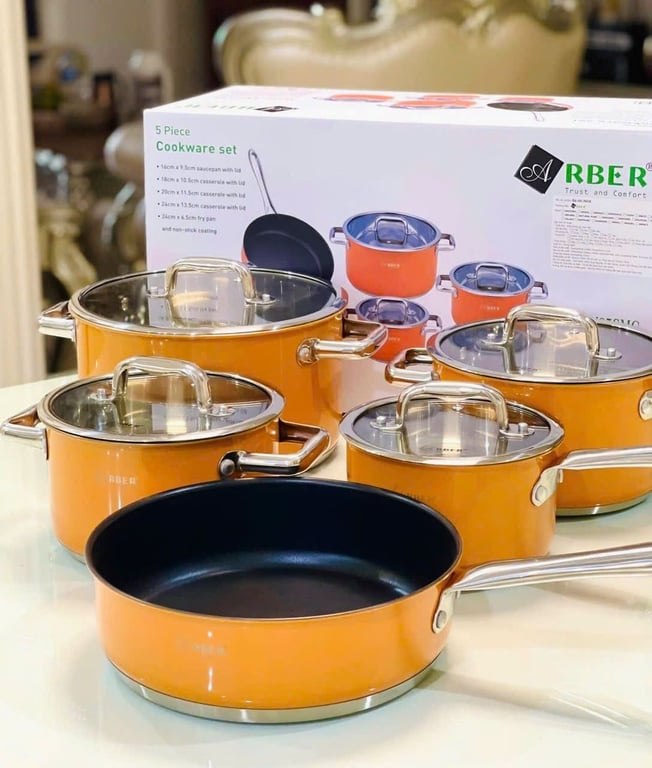 Bộ nồi từ chảo 5 món cao cấp màu cam ARBER - AN05SMC