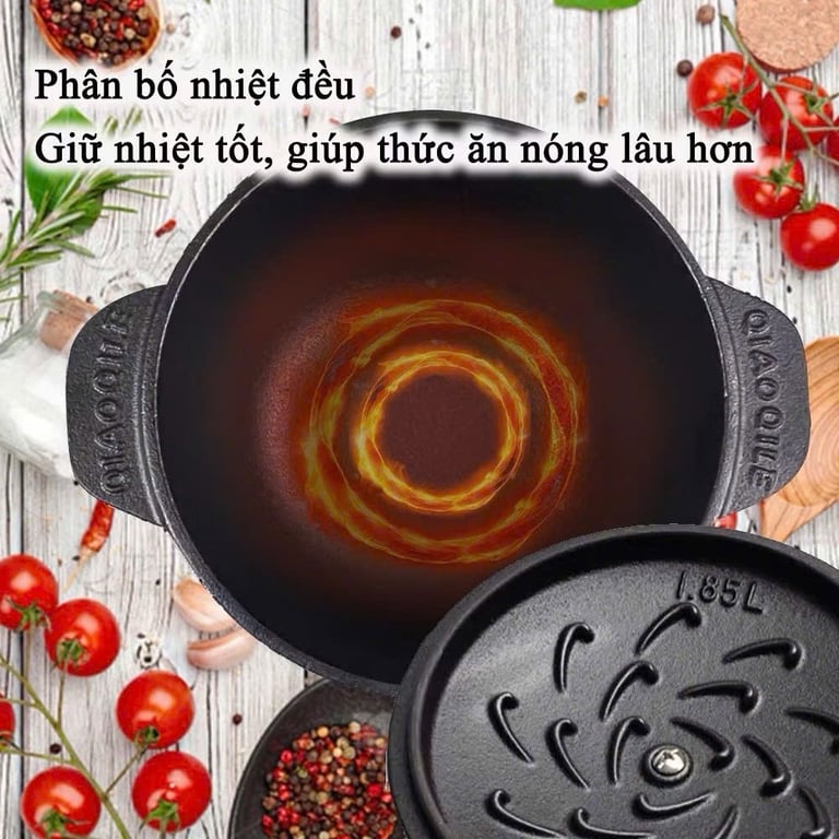 NỒI GANG ĐÚC NGUYÊN KHỐI CHỐNG DÍNH size 16-22cm