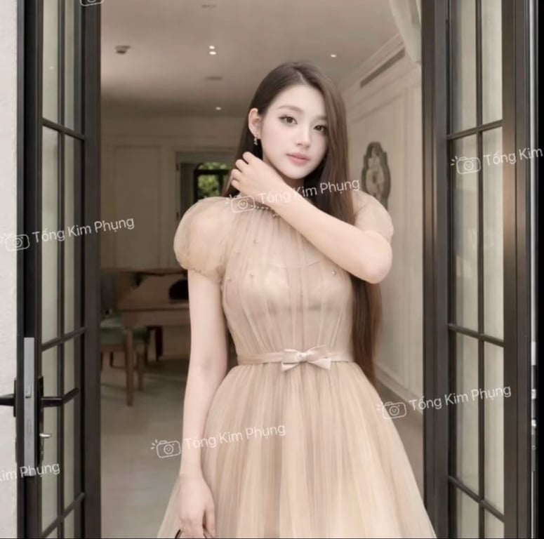 Đầm lưới tay bồng đính cườm