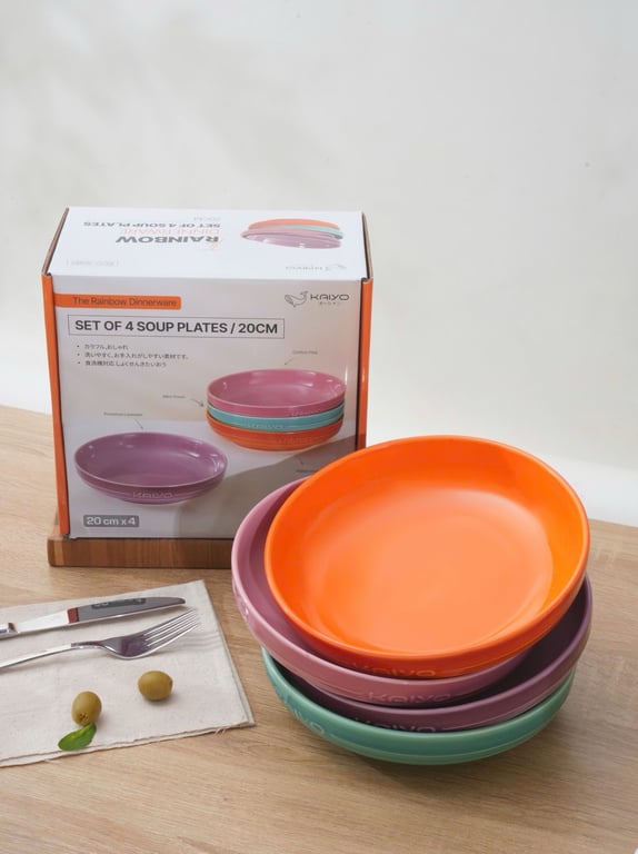 Set 4 đĩa gốm sứ cầu vồng sâu lòng dáng tròn size 20cm (mã KCC-5080)