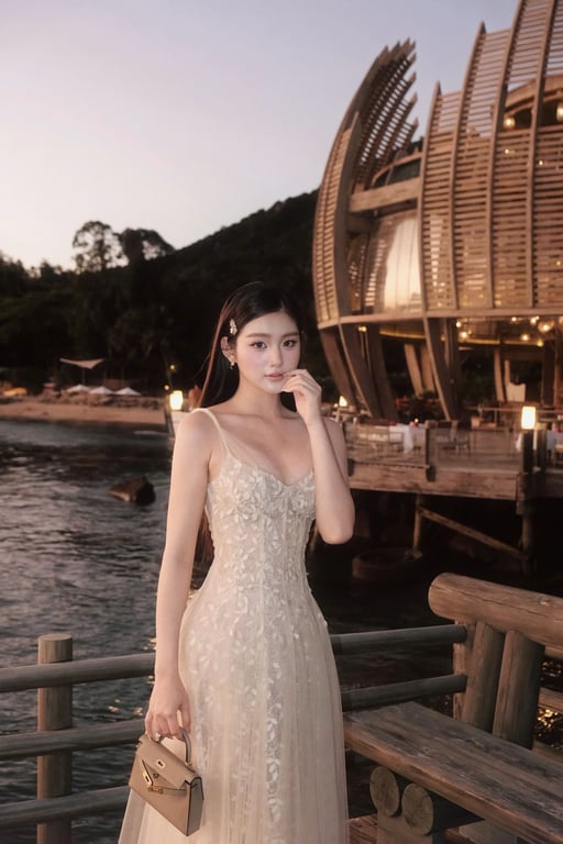 Chouchou - váy lá phối lưới cổ V - size S