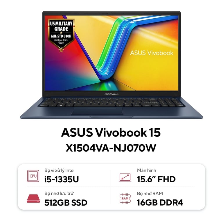 Laptop Asus Vivobook 15 X1504VA-NJ070W (i5-1335U, Iris Xe Graphics, Ram 16GB DDR4, SSD 512GB, 15.6 Inch IPS FHD 60Hz, Win 11)