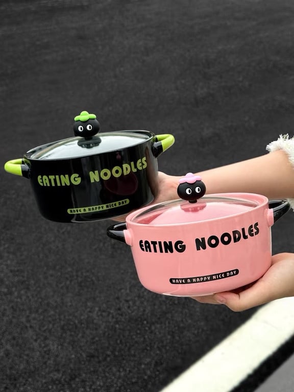 SET NỒI SỨ KÈM THÌA SỨ CÓ NẮP HÌNH QUẢ MĂNG CỤT ĐÁNG YÊU