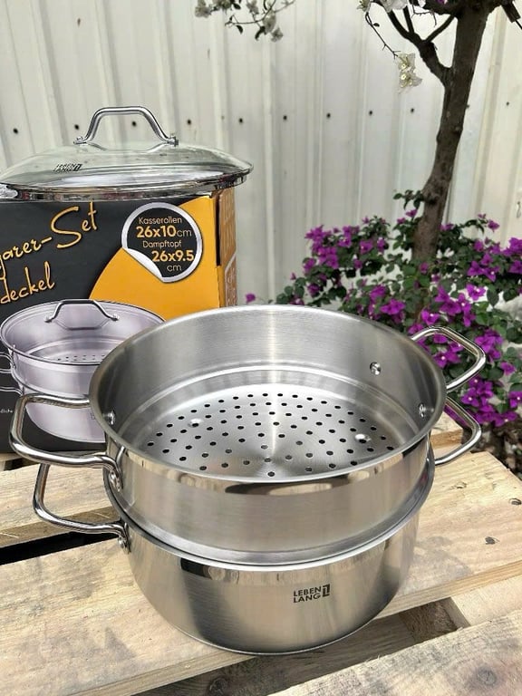 XỬNG HẤP INOX LEBENLANG VUNG KÍNH size 26cm-28cm