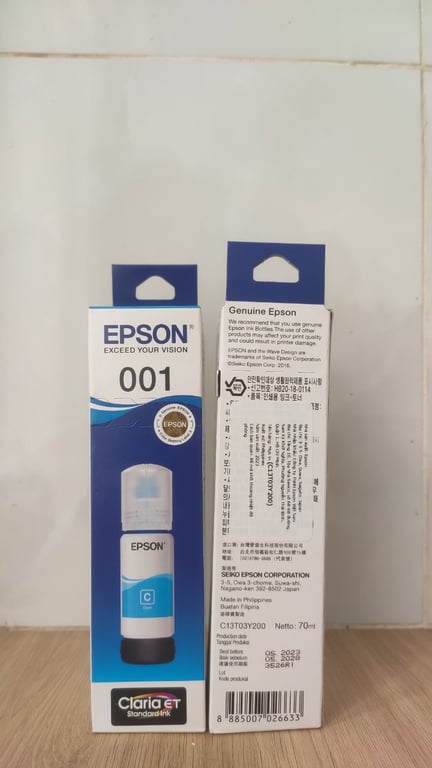 Mực In Phun Màu Epson 001 Màu Xanh (C13T03Y200) - Hàng Chính Hãng