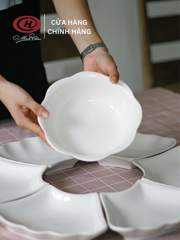 BỘ BÁT ĐĨA HOA MẶT TRỜI - gốm sứ Minh Châu loại 1