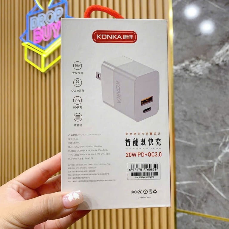 Củ sạc nhanh KONKA KC06 – 2 cổng PD20W + QC3.0 xịn sò