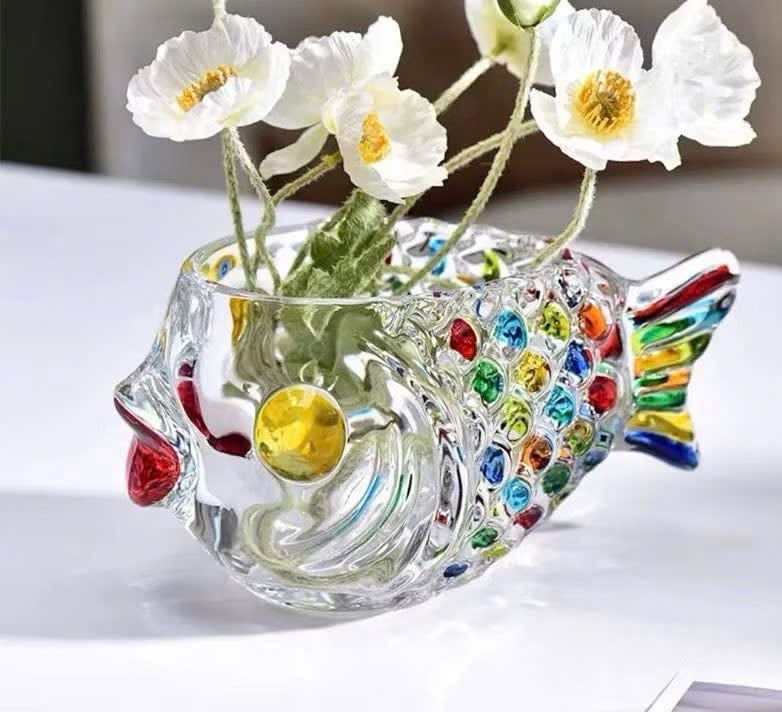 Bình Hoa Thuỷ Canh - Lọ Hoa Thuỷ Tinh Pha Lê Hình Cá 190ml