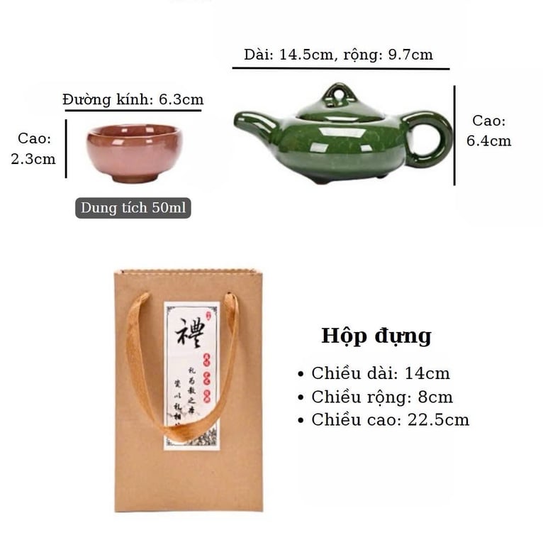 Bộ trà sứ men rạn cao cấp ( 1 ấm+ 4 chén) - GHA200