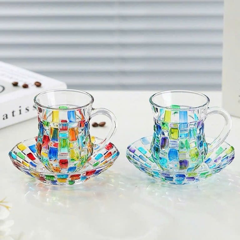 Cốc Thủy Tinh Cầu Vồng Kèm Đĩa Sang Trọng
