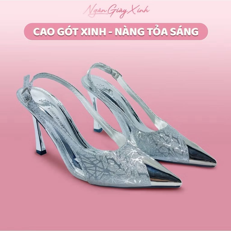 Giày bạc bit mũi kim sa sz 37