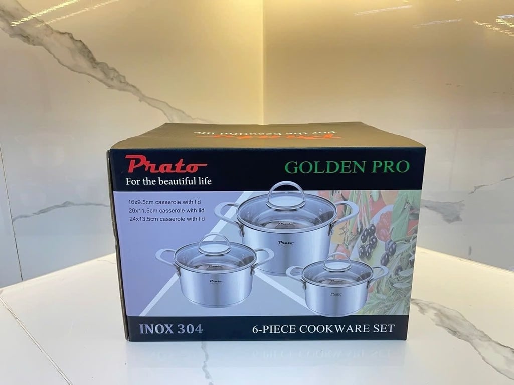 BỘ NỒI 3 MÓN 5 ĐÁY INOX 304 PRATO GOLDEN PRO