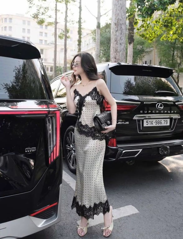 Set 2 dây phối ren chấm bi