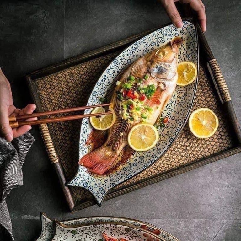 Đĩa cá phong cách Nhật, tráng men sứ