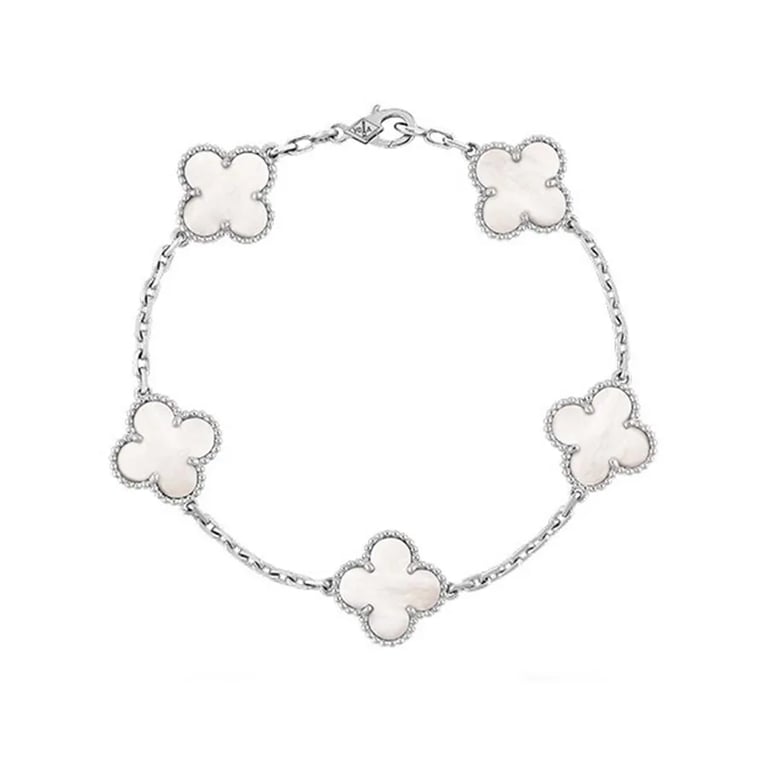 Lắc Vintage Alhambra bracelet 5 motifs Van Cleef & Arpels (Xà cừ trắng)