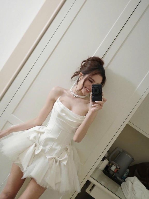 Váy cúp corset trắng nơ siêu bồng - sz S