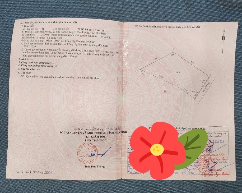 2020m2 có 100m2 tại Bắc Phong, Cao Phong, Hoà Bình