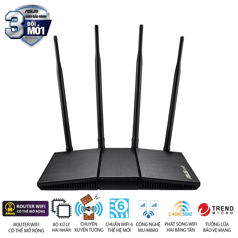 Bộ Định Tuyến Wifi 6 Asus RT-AX1800HP MU-MIMO AX1800Mbps