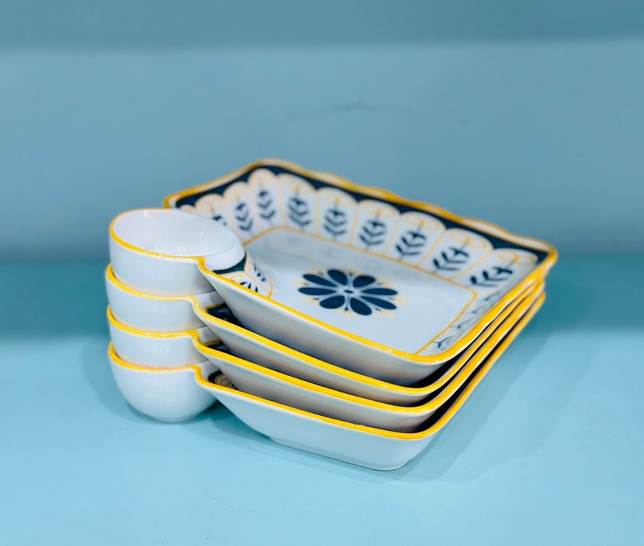 Bộ 4 đĩa kèm bát chấm phong cách retro 18cm