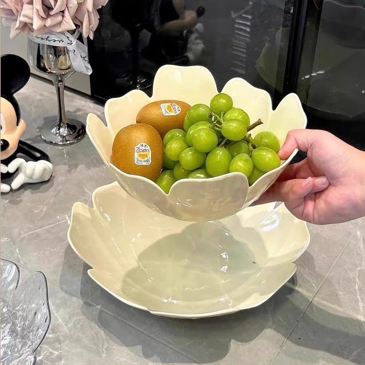 ĐĨA VIỀN UỐN LƯỢN HÌNH BÔNG HOA 2 MÀU TRẮNG TRONG VÀ TRẮNG SỮA