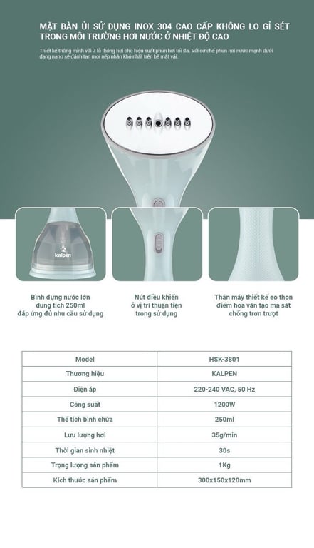 Bàn là hơi nước cầm tay Kalpen HSK-3801