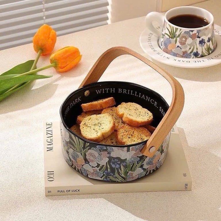 Giỏ đựng đồ ăn nhẹ, đựng trái cây khô, kẹo,...gốm sứ thiết kế theo phong cách Bắc Âu tinh tế