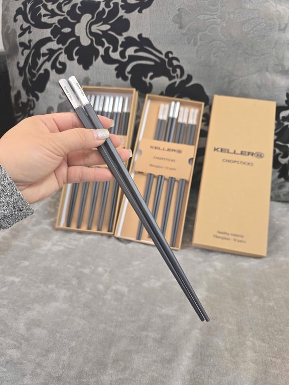 Set 10 đôi đũa chuôi bạc Keller