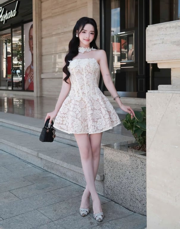 Đầm tiệc cúp ngực dáng ngắn be