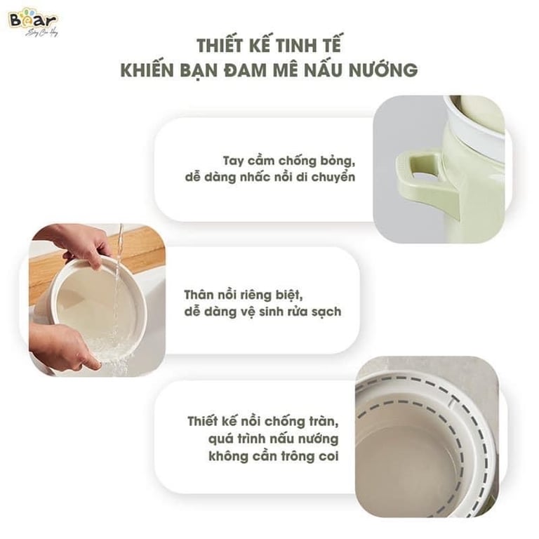 NỒI NẤU CHẬM BEAR NNC20 DUNG TÍCH 2.0L MỚI