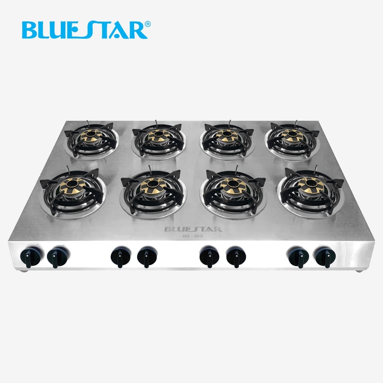 BẾP GAS 8 LÒ ĐIẾU INOX, SEN ĐỒNG BS-08SV