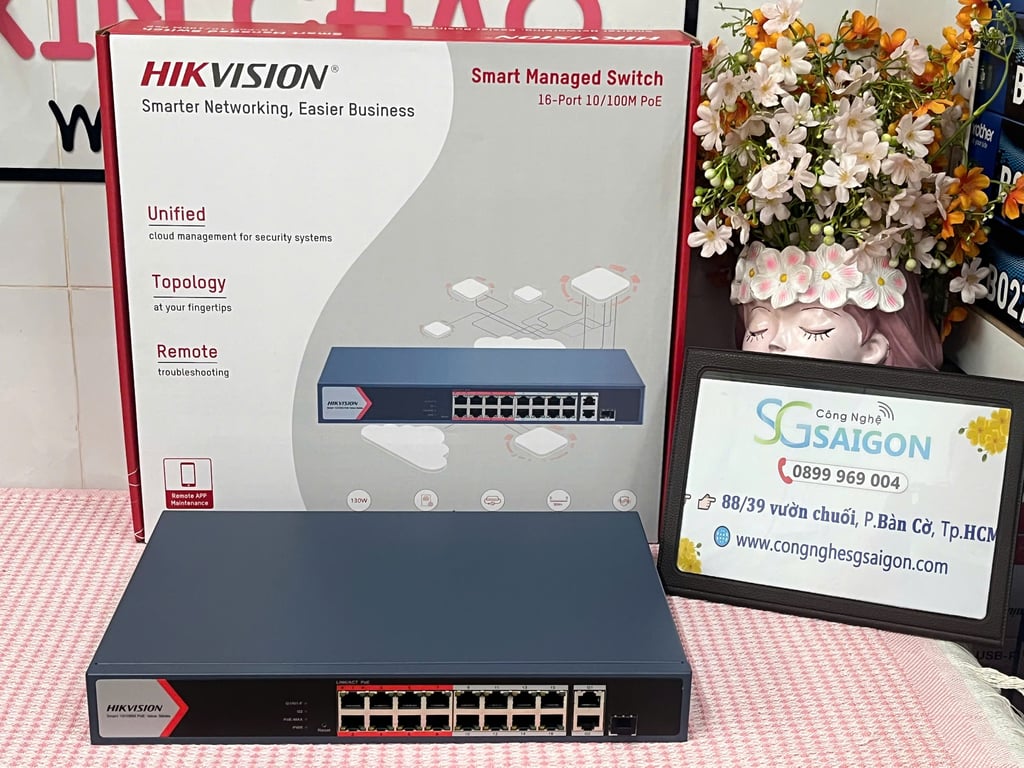 Bộ chuyển mạch switch 16 cổng PoE Hikvision DS-3E1318P-EI/M