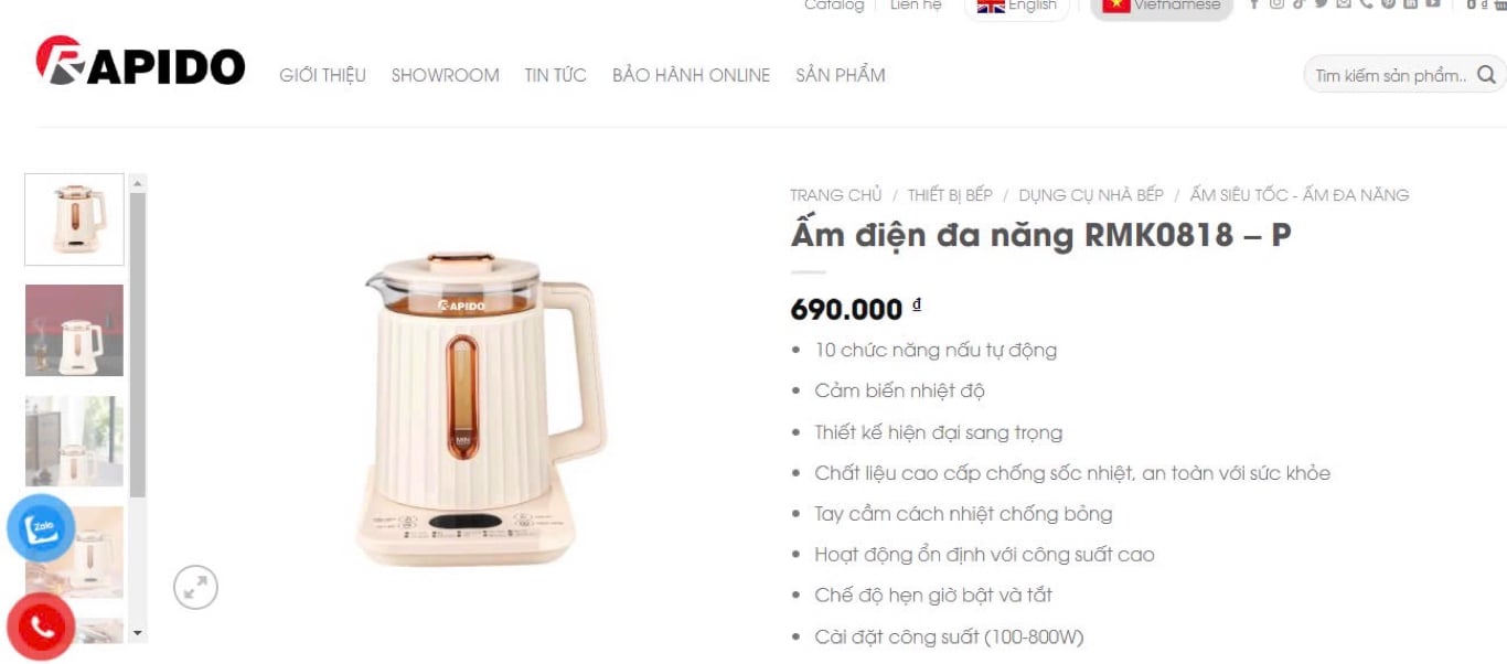 10 CHỨC NĂNG - ẤM ĐIỆN ĐA NĂNG RAPIDO RMK0818 – P