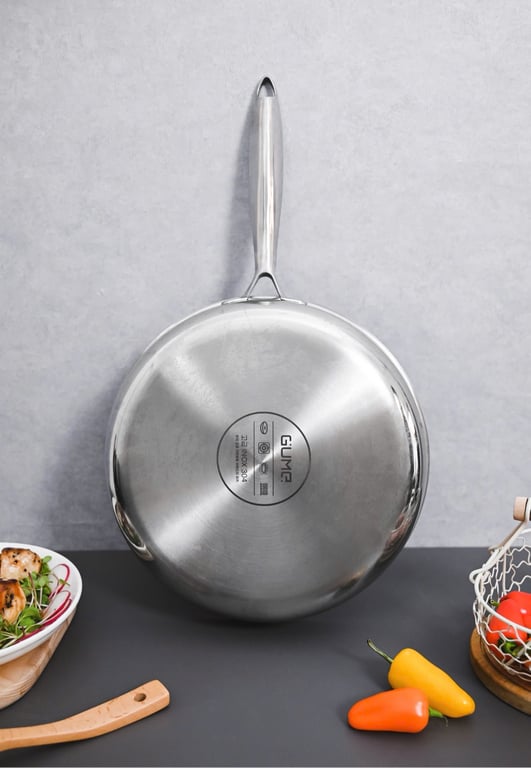 CHẢO CẠN LIỀN KHỐI INOX GUME SIZE 28