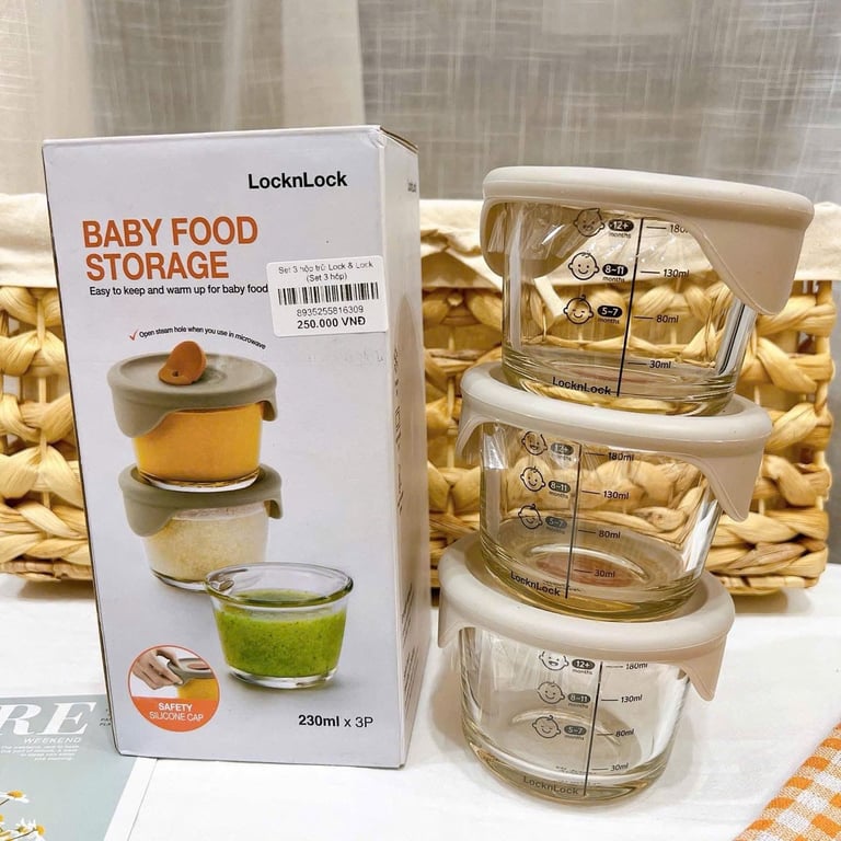 Set 3 Hộp Đựng Thức Ăn Cho Bé Lock&Lock  230ml Có Vạch Chia