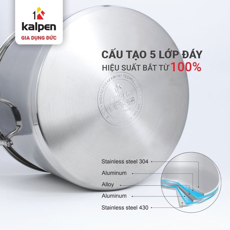 🇩🇪 NỒI LUỘC GÀ INOX 304 CAO CẤP 5 ĐÁY KALPEN LERMAT 28CM 30CM