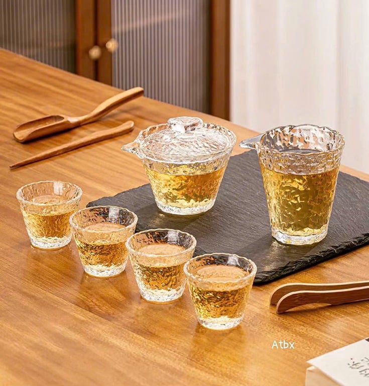 Bộ Ấm Chén Pha Trà Bằng Thuỷ Tinh Chịu Nhiệt Cao Cấp - Bộ Chén Khải 8 Món