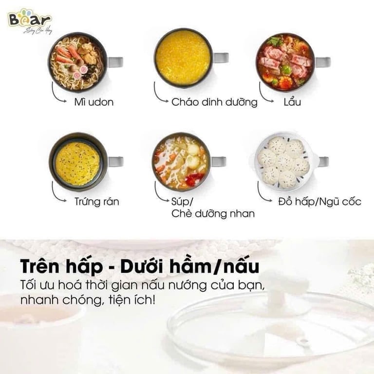 NỒI ĐIỆN MINI ĐA NĂNG BEAR DRG-E12L3 1.2L KÈM GIÁ HẤP❤️