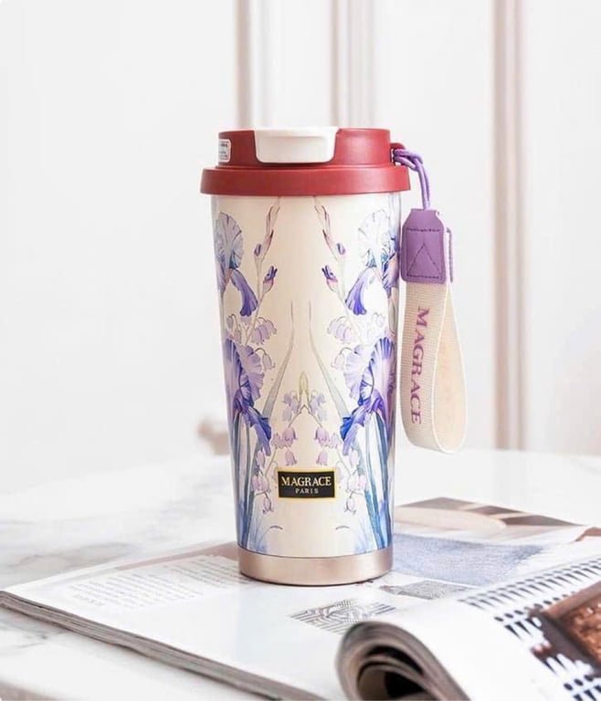 😍cốc giữ nhiệt Magrace Paris kèm ống hút với dung tích 500ml