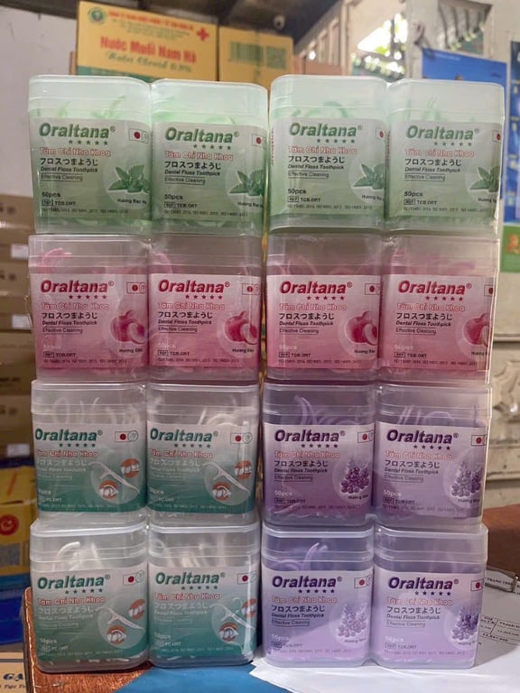 Chỉ nha khoa oratana  h/50c lố 6h bạc hà/nho/đào/ko mùi