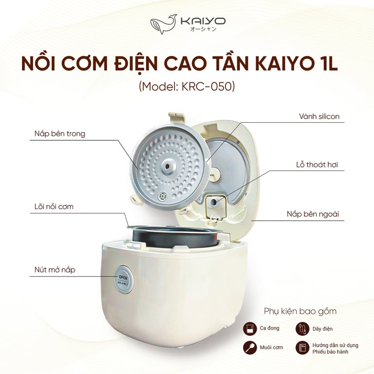 Nồi cơm điện cao tần IH Kaiyo size 1L KRC-050 Nhật Bản