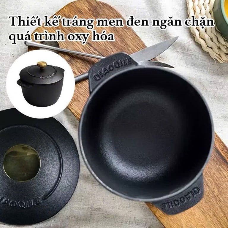 NỒI GANG ĐÚC NGUYÊN KHỐI CHỐNG DÍNH size 16-22cm