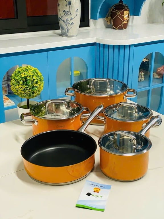 Bộ nồi từ chảo 5 món cao cấp màu cam ARBER - AN05SMC CAM CHÁY