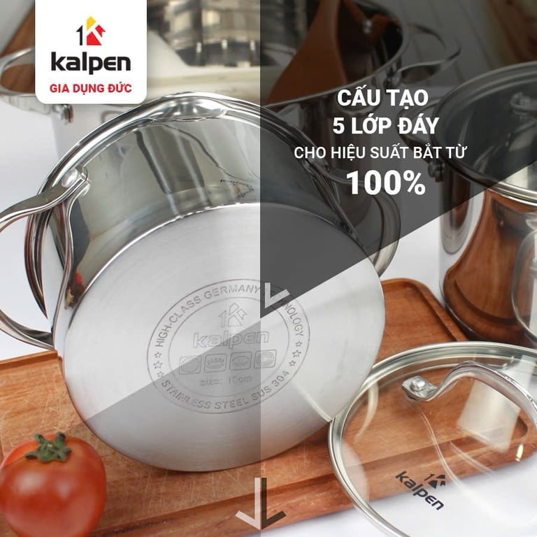 BỘ NỒI INOX 304 CAO CẤP 5 ĐÁY KALPEN SLAMER SM1