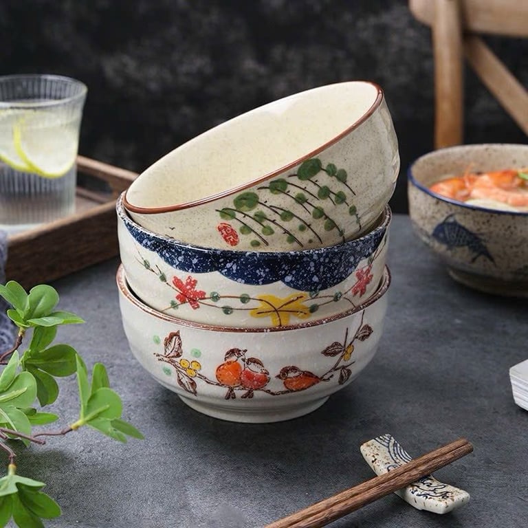 🌸 Bộ Tô – Đĩa Gốm Sứ Nhật Bản Aijuku Cao Cấp Men Chìm