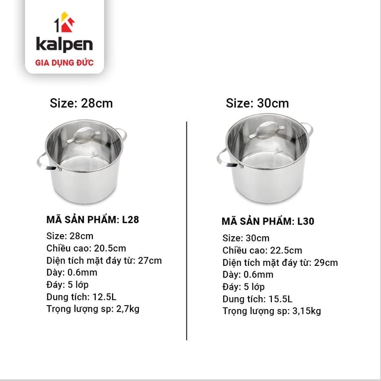 🇩🇪 NỒI LUỘC GÀ INOX 304 CAO CẤP 5 ĐÁY KALPEN LERMAT 28CM 30CM