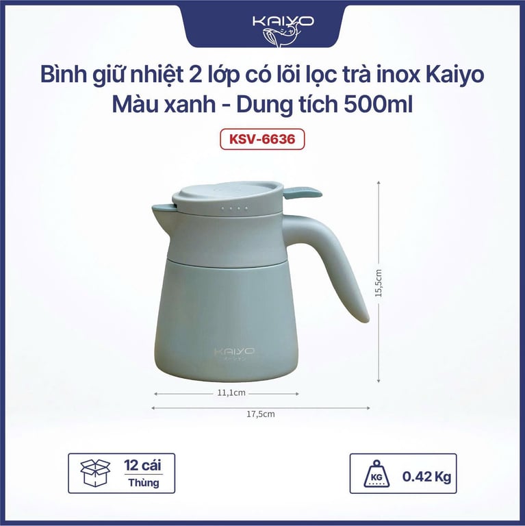 Bình giữ nhiệt pha trà kèm lõi lọc inox 304 Kaiyo 500ml