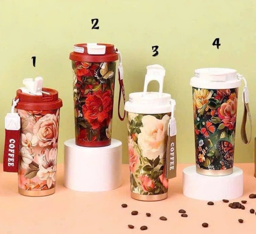 Bình Nước Giữ Nhiệt Inox 316 Mẫu Hoa Hồng 530ml 🌹